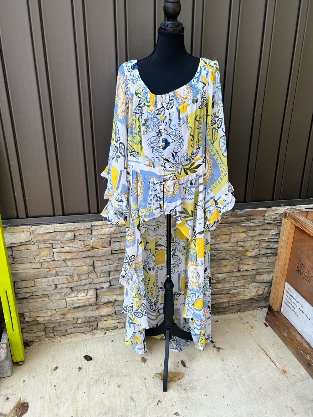Ashley Stewart Yellow and Blue High-Low Top NWT